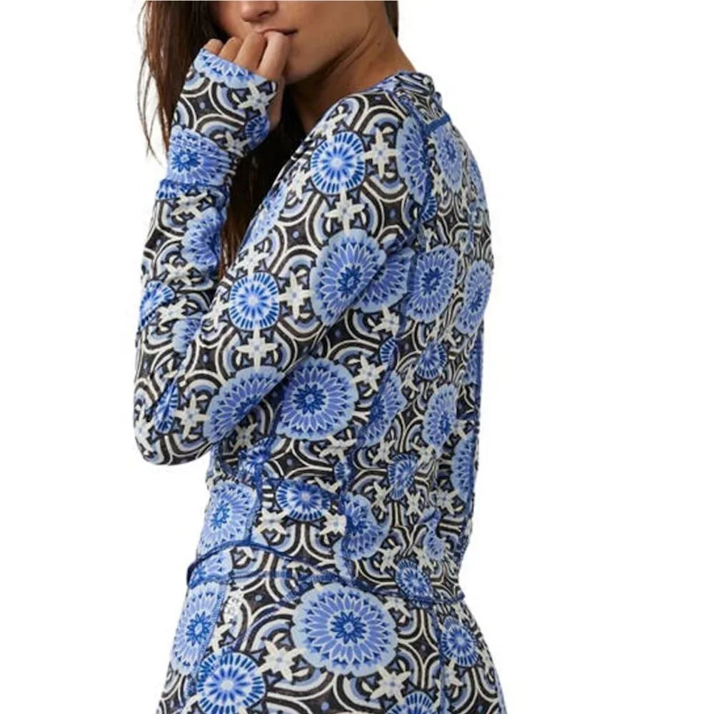 New Free People Fireside Long Sleeve Base Layer Blue Top Size M